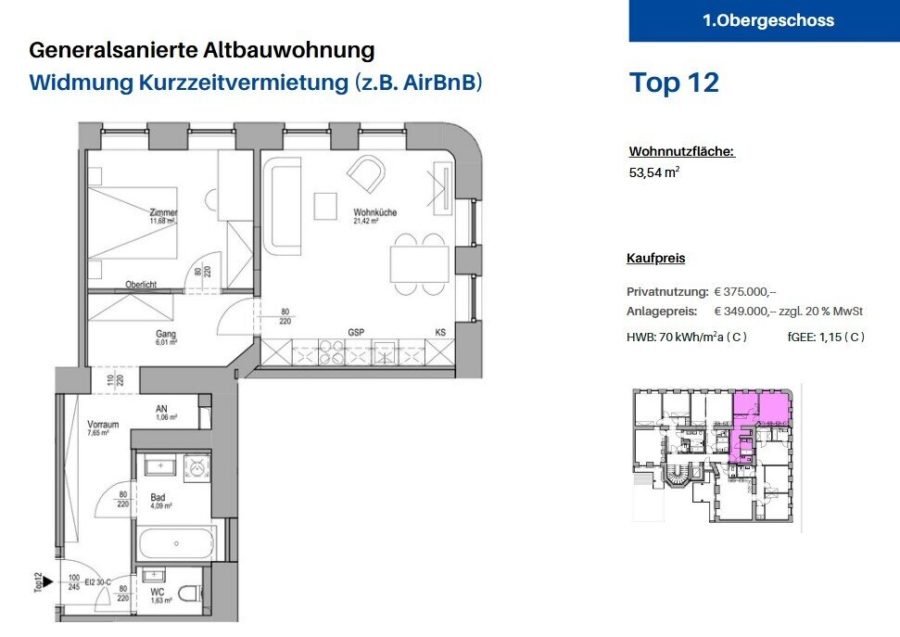 Anleger - Altbaueigentumswohnung in generalsaniertem Altbauwidmet 