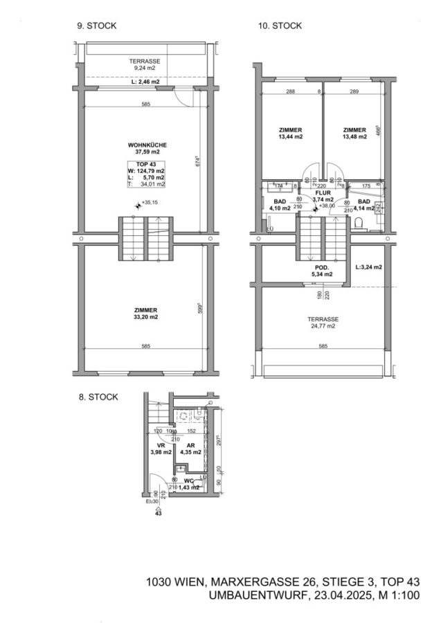 Generalsanierte Eigentumswohnung auf drei Ebenen mit zwei Terrassen - Gegenüber Sofiensäle - Grundriss
