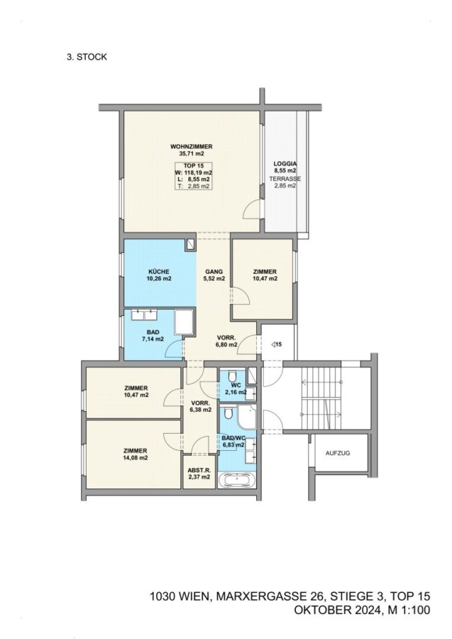 Generalsanierte Eigentumswohnung auf einer Ebene mit Terrasse - Gegenüber Sofiensäle - Grundriss